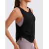 imageCRZ YOGA Pima Cotton Women Racerback Sleeveless Workout Tops Crew Neck Ruched Side Tanks Athletic Casual Loose ShirtsBlack
