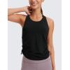 imageCRZ YOGA Pima Cotton Women Racerback Sleeveless Workout Tops Crew Neck Ruched Side Tanks Athletic Casual Loose ShirtsBlack