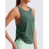 imageCRZ YOGA Pima Cotton Women Racerback Sleeveless Workout Tops Crew Neck Ruched Side Tanks Athletic Casual Loose ShirtsGraphite Green