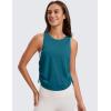 imageCRZ YOGA Pima Cotton Women Racerback Sleeveless Workout Tops Crew Neck Ruched Side Tanks Athletic Casual Loose ShirtsGreen Jade