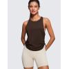 imageCRZ YOGA Pima Cotton Women Racerback Sleeveless Workout Tops Crew Neck Ruched Side Tanks Athletic Casual Loose ShirtsHot Fudge Brown