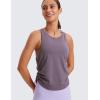 imageCRZ YOGA Pima Cotton Women Racerback Sleeveless Workout Tops Crew Neck Ruched Side Tanks Athletic Casual Loose ShirtsPurple Gray