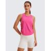 imageCRZ YOGA Pima Cotton Women Racerback Sleeveless Workout Tops Crew Neck Ruched Side Tanks Athletic Casual Loose ShirtsSonic Pink