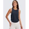 imageCRZ YOGA Pima Cotton Women Racerback Sleeveless Workout Tops Crew Neck Ruched Side Tanks Athletic Casual Loose ShirtsTrue Navy