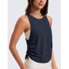 imageCRZ YOGA Pima Cotton Women Racerback Sleeveless Workout Tops Crew Neck Ruched Side Tanks Athletic Casual Loose ShirtsTrue Navy