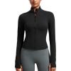 imageCRZ YOGA Butterluxe Womens Cropped Slim Fit Workout Jacket Weightless Track Athletic Full Zip Up Tops with Thumb HolesBlack