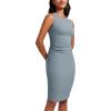 imageCRZ YOGA Womens Butterluxe Summer Sleeveless Midi Dresses Casual Work Cocktail Party Ruched Pencil BodyconBelgian Blue