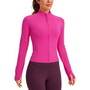 imageCRZ YOGA Butterluxe Womens Cropped Slim Fit Workout Jacket Weightless Track Athletic Full Zip Up Tops with Thumb HolesHibiscus Purple