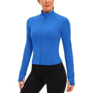 imageCRZ YOGA Butterluxe Womens Cropped Slim Fit Workout Jacket Weightless Track Athletic Full Zip Up Tops with Thumb HolesSparkle Blue