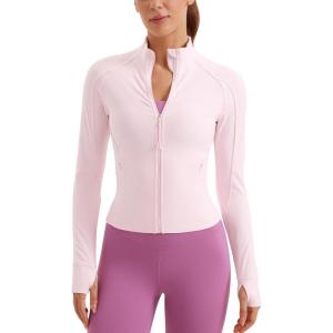 imageCRZ YOGA Butterluxe Womens Cropped Slim Fit Workout Jacket Weightless Track Athletic Full Zip Up Tops with Thumb HolesStrawberry Pink