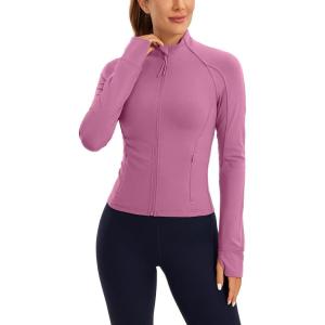 imageCRZ YOGA Butterluxe Womens Cropped Slim Fit Workout Jacket Weightless Track Athletic Full Zip Up Tops with Thumb HolesVelvet Dust