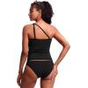 imageCRZ YOGA One Shoulder Tankini Tops for Women Ruched Bathing Suits Tummy Control Adjustable Swimsuit Only No Bottom PaddedBlack