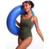 imageCRZ YOGA One Shoulder Tankini Tops for Women Ruched Bathing Suits Tummy Control Adjustable Swimsuit Only No Bottom PaddedDark Olive