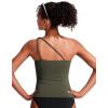 imageCRZ YOGA One Shoulder Tankini Tops for Women Ruched Bathing Suits Tummy Control Adjustable Swimsuit Only No Bottom PaddedDark Olive