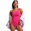 imageCRZ YOGA One Shoulder Tankini Tops for Women Ruched Bathing Suits Tummy Control Adjustable Swimsuit Only No Bottom PaddedGranita Pink