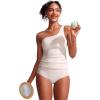 imageCRZ YOGA One Shoulder Tankini Tops for Women Ruched Bathing Suits Tummy Control Adjustable Swimsuit Only No Bottom PaddedMilky White Bone