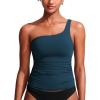 imageCRZ YOGA One Shoulder Tankini Tops for Women Ruched Bathing Suits Tummy Control Adjustable Swimsuit Only No Bottom PaddedInsignia Blue
