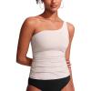 imageCRZ YOGA One Shoulder Tankini Tops for Women Ruched Bathing Suits Tummy Control Adjustable Swimsuit Only No Bottom PaddedMilky White Bone