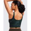 imageCRZ YOGA Butterluxe Womens V Neck Longline Sports Bra  U Back Padded Crop Workout Tank Tops with Built in PadsGreen Tiedye Flowers