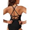 imageCRZ YOGA Tankini Tops for Women Crossover Adjustable Tie Back Bathing Suits Swimsuit Only No Bottom PaddedBlack