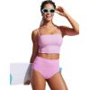 imageCRZ YOGA Womens High Waisted Bikini Bottom Full Coverage Tummy Control Bathing Suit Wide Waistband Swimsuit Swim BriefsVita Pink