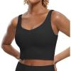 imageCRZ YOGA Butterluxe Womens V Neck Longline Sports Bra  U Back Padded Crop Workout Tank Tops with Built in PadsBlack