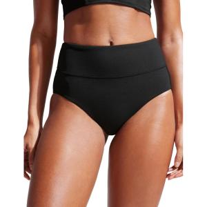 imageCRZ YOGA Womens High Waisted Bikini Bottom Full Coverage Tummy Control Bathing Suit Wide Waistband Swimsuit Swim BriefsBlack