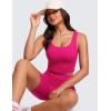 imageCRZ YOGA Womens Ribbed Longline Sports Bra  U Neck Padded Yoga Cami Workout Crop Tank Top Built in PadsGranita Pink