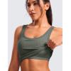 imageCRZ YOGA Womens Ribbed Longline Sports Bra  U Neck Padded Yoga Cami Workout Crop Tank Top Built in PadsGrey Sage