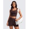 imageCRZ YOGA Womens Ribbed Longline Sports Bra  U Neck Padded Yoga Cami Workout Crop Tank Top Built in PadsTaupe
