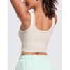 imageCRZ YOGA Womens Ribbed Longline Sports Bra  U Neck Padded Yoga Cami Workout Crop Tank Top Built in PadsWhite Apricot