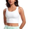 imageCRZ YOGA Womens Ribbed Longline Sports Bra  U Neck Padded Yoga Cami Workout Crop Tank Top Built in PadsWhite
