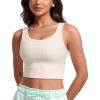 imageCRZ YOGA Womens Ribbed Longline Sports Bra  U Neck Padded Yoga Cami Workout Crop Tank Top Built in PadsWhite Apricot