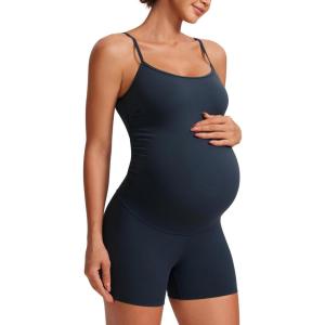 imageCRZ YOGA Butterluxe Maternity Workout Romper for Women Casual Spaghetti Strap Shorts Jumpsuit Pregnancy Tank Top BodysuitTrue Navy