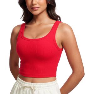 imageCRZ YOGA Womens Ribbed Longline Sports Bra  U Neck Padded Yoga Cami Workout Crop Tank Top Built in PadsDeep Red