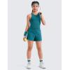 imageCRZ YOGA Girls Athletic Shorts with Zipper Pocket for Teens Kids Running Workout Casual Tennis Soccer Lightweight LinerBorealis Green