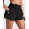 imageCRZ YOGA High Waisted Running Shorts for Women Ruffled Trim Tummy Control for Athletic with Mesh Liner Zip PocketBlack