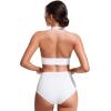 imageCRZ YOGA Womens Halter Bikini Tops V Neck Swim Bathing Suit Sexy Backless Swimsuit PaddedWhite