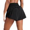 imageCRZ YOGA High Waisted Running Shorts for Women Ruffled Trim Tummy Control for Athletic with Mesh Liner Zip PocketBlack