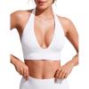 imageCRZ YOGA Womens Halter Bikini Tops V Neck Swim Bathing Suit Sexy Backless Swimsuit PaddedWhite