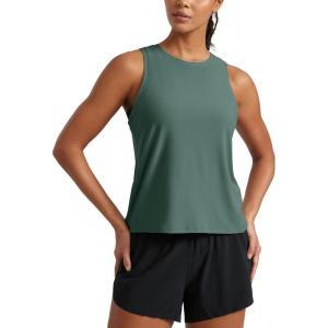 imageCRZ YOGA Cloudweight Crew Neck Workout Tanks Lightweight Athletic Gym Tops for Women Soft Basic Running Sleeveless ShirtsGraphite Green