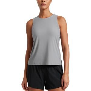 imageCRZ YOGA Cloudweight Crew Neck Workout Tanks Lightweight Athletic Gym Tops for Women Soft Basic Running Sleeveless ShirtsSilver Gray