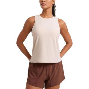 imageCRZ YOGA Cloudweight Crew Neck Workout Tanks Lightweight Athletic Gym Tops for Women Soft Basic Running Sleeveless ShirtsWhite Opal
