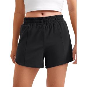 imageCRZ YOGA Girls Athletic Shorts with Zipper Pocket for Teens Kids Running Workout Casual Tennis Soccer Lightweight LinerBlack