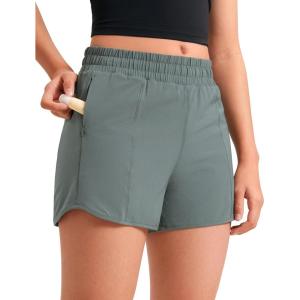 imageCRZ YOGA Girls Athletic Shorts with Zipper Pocket for Teens Kids Running Workout Casual Tennis Soccer Lightweight LinerGrey Sage