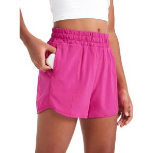 imageCRZ YOGA Girls Athletic Shorts with Zipper Pocket for Teens Kids Running Workout Casual Tennis Soccer Lightweight LinerHibiscus Purple