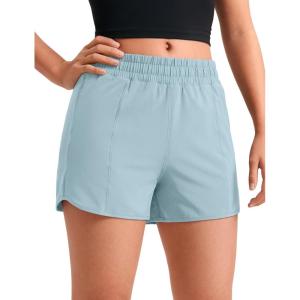 imageCRZ YOGA Girls Athletic Shorts with Zipper Pocket for Teens Kids Running Workout Casual Tennis Soccer Lightweight LinerLight Grayish Blue