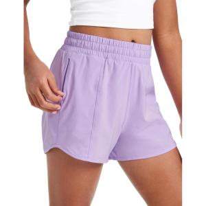 imageCRZ YOGA Girls Athletic Shorts with Zipper Pocket for Teens Kids Running Workout Casual Tennis Soccer Lightweight LinerLilac