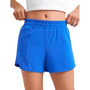 imageCRZ YOGA Girls Athletic Shorts with Zipper Pocket for Teens Kids Running Workout Casual Tennis Soccer Lightweight LinerSparkle Blue