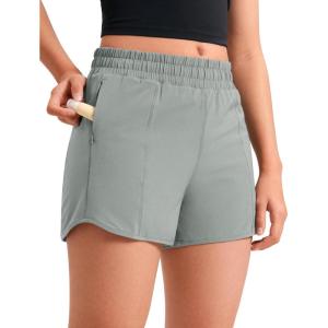 imageCRZ YOGA Girls Athletic Shorts with Zipper Pocket for Teens Kids Running Workout Casual Tennis Soccer Lightweight LinerSterling
